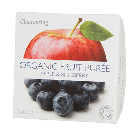 Frugtpuré Blåbær/æble økologisk fra Clearspring