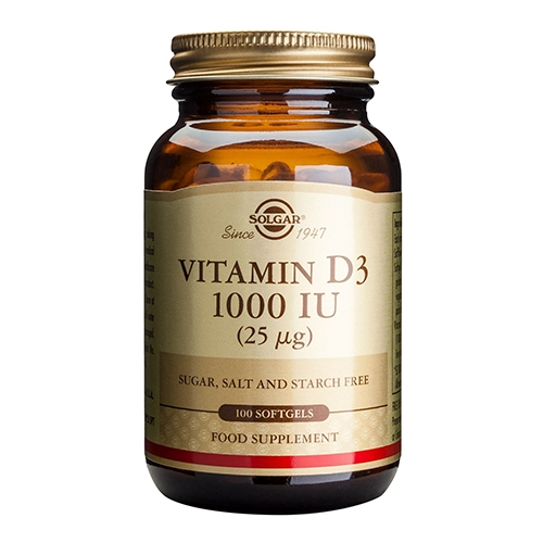 D-Vitamin 25 mcg softgels (1000 IE) 100 kap fra Solgar Nordic thumbnail